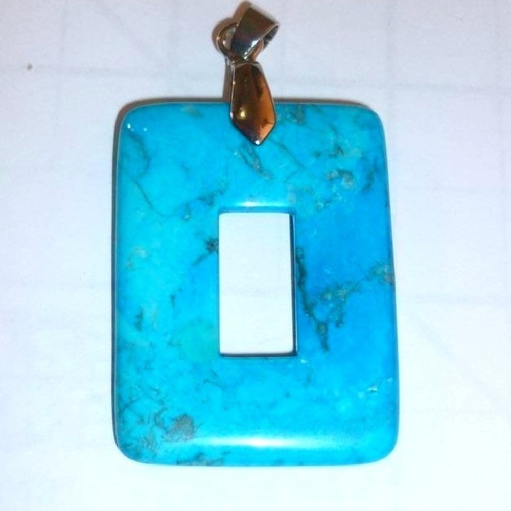 Large Rectangular Turquoise Pendant Blue Stone Geometric Hollow Center Statement